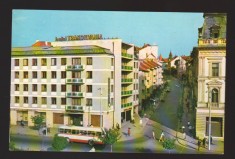 CPIB 23529 CARTE POSTALA - TARGU MURES, HOTEL TRANSILVANIA, AUTOBUZ, CIRCULATA, 1967, STAMPILE, TIMBRU