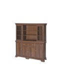 Set comoda living VM4, 4 usi, un sertar si vitrina suprapozabila VMN5, 2 usi, 2 polite, Pal melaminat, cu insertii MDF, Nuc