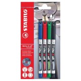 Marker permanent Stabilo Write-4-all, F, 0. 7 mm, 4 culori/blister, albastru, negru, rosu, verde
