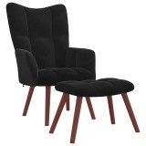 VidaXL Scaun de relaxare cu taburet, negru, catifea