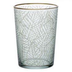 Pahar Sticlă, Model Exotic Verde, Margine Aurie, Capacitate 510ml