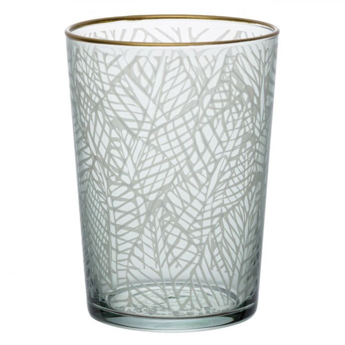 Pahar Sticlă, Model Exotic Verde, Margine Aurie, Capacitate 510ml