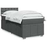 Cumpara ieftin Pat box spring cu saltea, gri &icirc;nchis, 80x200 cm, textil