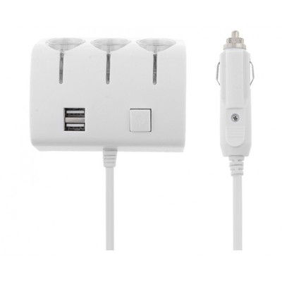 Priza Bricheta Auto Cu 3 Iesiri + 2 USB-uri Pentru Alimentare Dispozitive , Alb foto