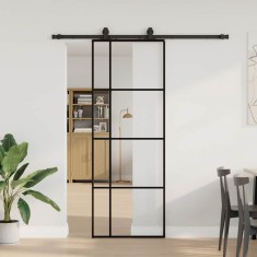 Ușă glisantă cu set de feronerie neagră 76x205 cm Sticlă ESG foto