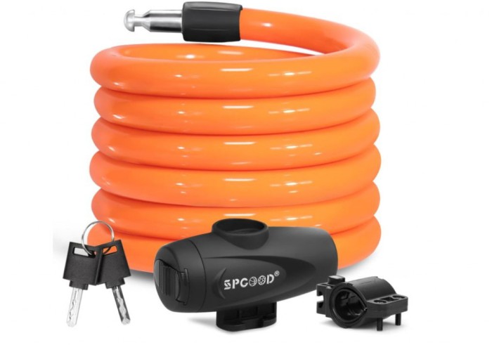 Antifurt bicicleta SPGOOD, 120cm 12mm, 2 chei, portocaliu - RESIGILAT