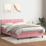 VidaXL Pat box spring cu saltea, roz, 140x210 cm, catifea
