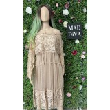 Rochie Bej din Dantela cu Maneca Lunga