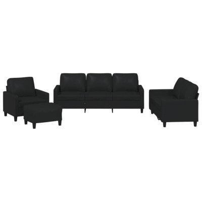 Set de canapele cu perne, 4 piese, negru, piele ecologica foto
