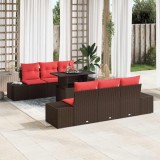 vidaXL Set de canapea cu pernă Manual 7 pcs Maro și roșu poliratan 3349110