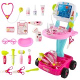 Set Medical pentru Copii cu Troller, 18 Piese, Monitor ECG cu Lumini și Sunete, Albastru/Roz, Kruzzel