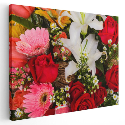 Tablou aranjament floral flori variate Tablou canvas pe panza CU RAMA 70x100 cm foto