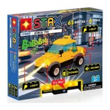 Cumpara ieftin Set constructie pentru copii, Masina taxi cu lumini si sunete Stax, 63 piese de constructie si 6 STAX, +6 ani