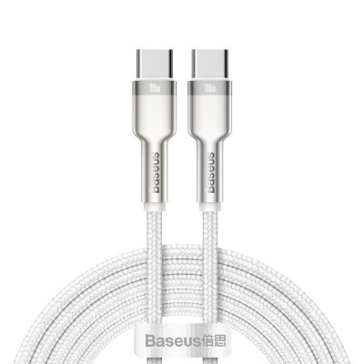 Cablu Date si Incarcare USB Type-C la USB Type-C Baseus Cafule, 2 m, 100W, Alb CATJK-D02 foto