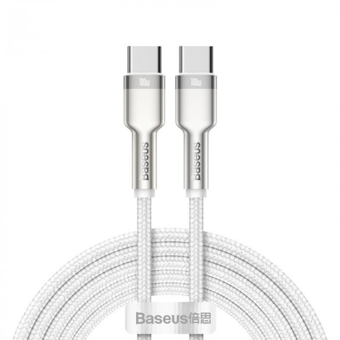 Cablu Date si Incarcare USB Type-C la USB Type-C Baseus Cafule, 2 m, 100W, Alb CATJK-D02