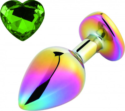 Dop Anal Rainbow Buttplug Large, Heart Shape, Piatra Verde, Guilty Toys foto