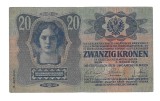 AUSTRIA / AUSTRO - UNGARIA 20 COROANE / KRONEN / KORONA 1913 [10] P - 14 a ( text vertical tiraj II ) , seria 667990