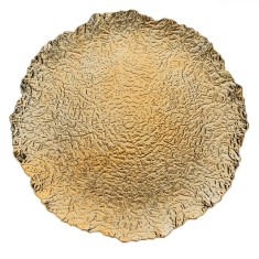 Platou Decorativ Craciun, Plastic, Relief, Margini Asimetrice, Auriu, 40x3cm foto