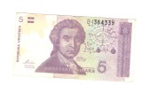 Bancnota Croatia 5 dinara/dinari 8 octombrie 1991, circulata, patata