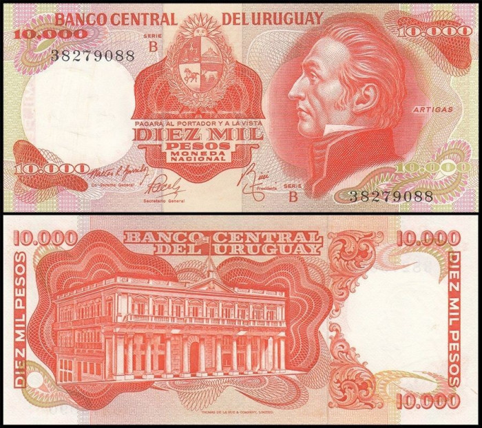 SV * Uruguay 10.000 / 10000 PESOS 1974 * Serii Consecutive / Pret per Bucata UNC