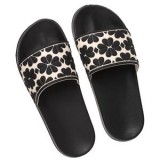 Papuci de plaja cu talpa antiderapanta, Negru cu model floral ecru, Femei, CMCLASS