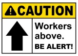 Caution Workers Above Be Alert Sign