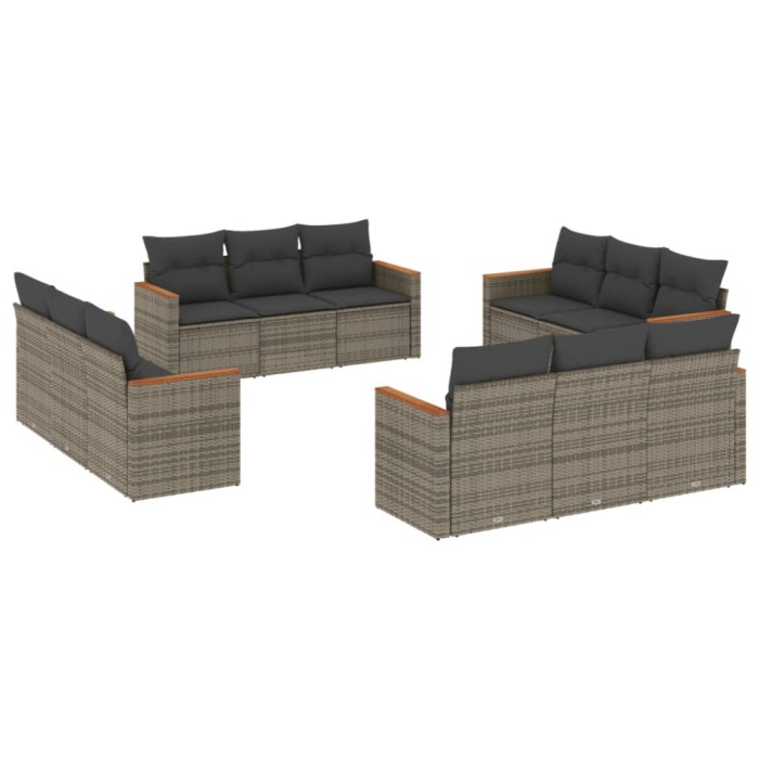 Set canapea de gradina cu perne, 12 piese, gri, poliratan