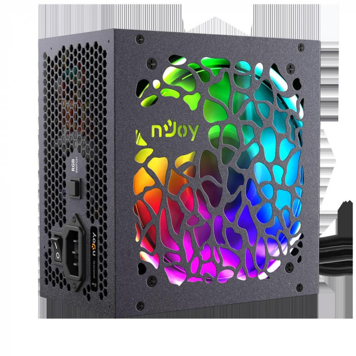 Sursa atx 600w njoy freya 600 600w intelligent auto-thermal fan control active pfc rgb lighting