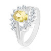 Inel de culoare argintie, zirconiu oval de culoare galbenă, arcadă transparentă - Marime inel: 51