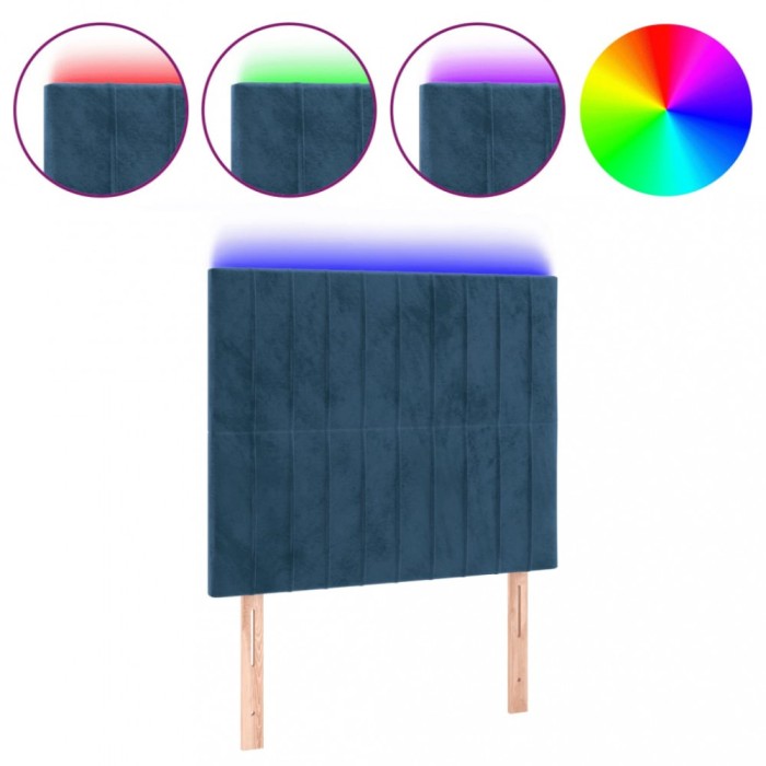 Tablie de pat cu LED, albastru inchis, 100x5x118/128cm, catifea