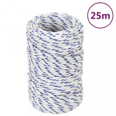 vidaXL Fr&acirc;nghie de barcă, alb, 2 mm, 25 m, polipropilenă