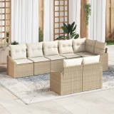 VidaXL Set de dining pentru grădină , 8 piese, cu perne, bej, din rattan poliesteric