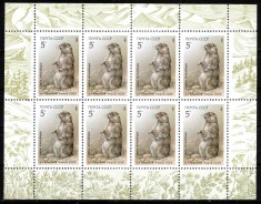 Rusia URSS 1987, Mi #5711 Klb, fauna, marmota, minicoala de 8, MNH, cota 120 &euro;! RARA!