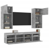 Unitati TV de perete cu LED-uri 5 piese gri beton lemn compozit GartenMobel Dekor, vidaXL