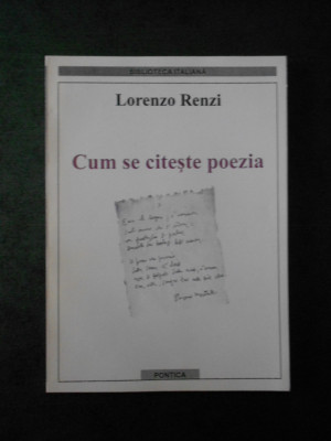 Lorenzo Renzi - Cum se citeste poezia foto