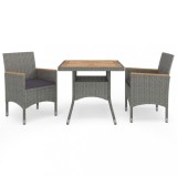 Gossi set mobilier gradina, 3 piese, gri, poliratan si lemn acacia
