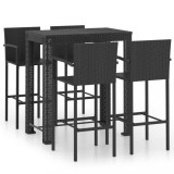 vidaXL Set bar exterior cu cotieră, 5 piese, negru, poliratan