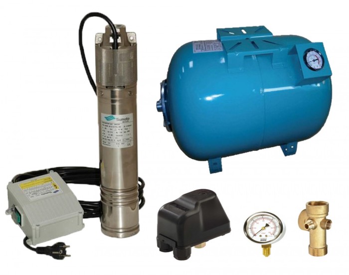 Kit complet sistem hidrofor, pompa submersibila SUMOTO ONKM150/100, rezervor de 100 litri cu manometru, presostat, racord 5 cai, manometru, SM0071/100