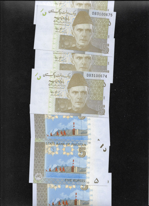 Pakistan 5 rupii rupees 2008 2009 unc pret pe bucata