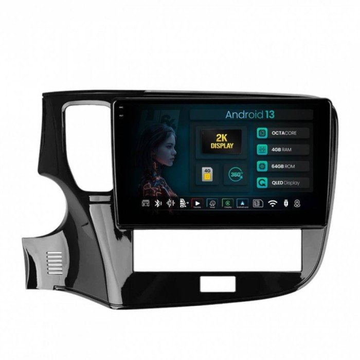 Navigatie 2K Mitsubishi Outlander (2019-2021) 4GB RAM Android 13 Octacore Slot Sim 4G DSP GPS Wi-FI Carplay Android Auto USB Bluetooth Waze Touchscree