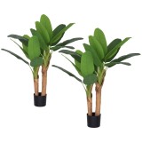 HOMCOM Set de 2 plante artificiale interioare 120 cm bananieri &icirc;n ghiveci pentru decor acasă, birou, living, dormitor | Aosom Romania