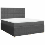 Cumpara ieftin Pat box spring cu saltea, gri inchis, 180x200 cm, textil