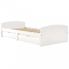 Cadru de pat cu 2 sertare, alb, 90 x 200 cm, lemn masiv de pin