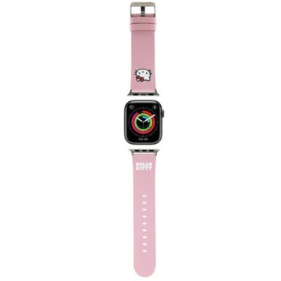 Curea pentru Apple Watch 1/2/3/4/5/6/7/8/9/10/SE/SE 2 (38/40/41/42mm) - Hello Kitty Strap Leather Kitty Head (HKAWMPGKHP) - Pink foto
