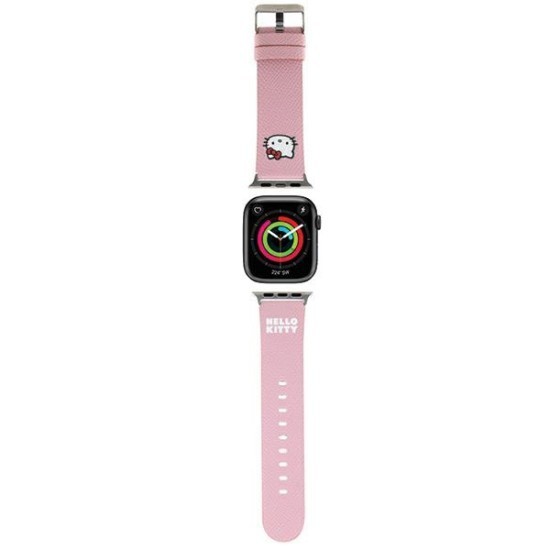 Curea pentru Apple Watch 1/2/3/4/5/6/7/8/9/10/SE/SE 2 (38/40/41/42mm) - Hello Kitty Strap Leather Kitty Head (HKAWMPGKHP) - Pink