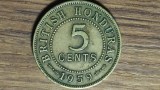 Honduras Britanic - moneda coloniala rara - 5 cents 1959 - tiraj 100k - Elisabeat II - stare buna !