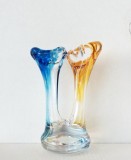 Studio-Art: Vază dublă, cristal suflat manual, amber și albastru saphire - UNICAT