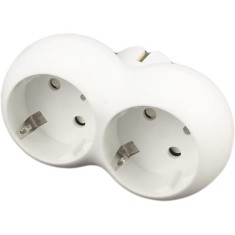 Adaptor priză rotund, 2 prize, contact de protecție