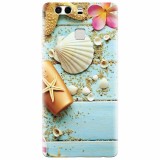 Husa silicon pentru Huawei P9 Plus, Blue Wood Seashells Sea Star