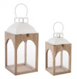 Cumpara ieftin Set 2 felinare lemn maro metal alb 20x20x45 cm, 26x26x58.5 cm